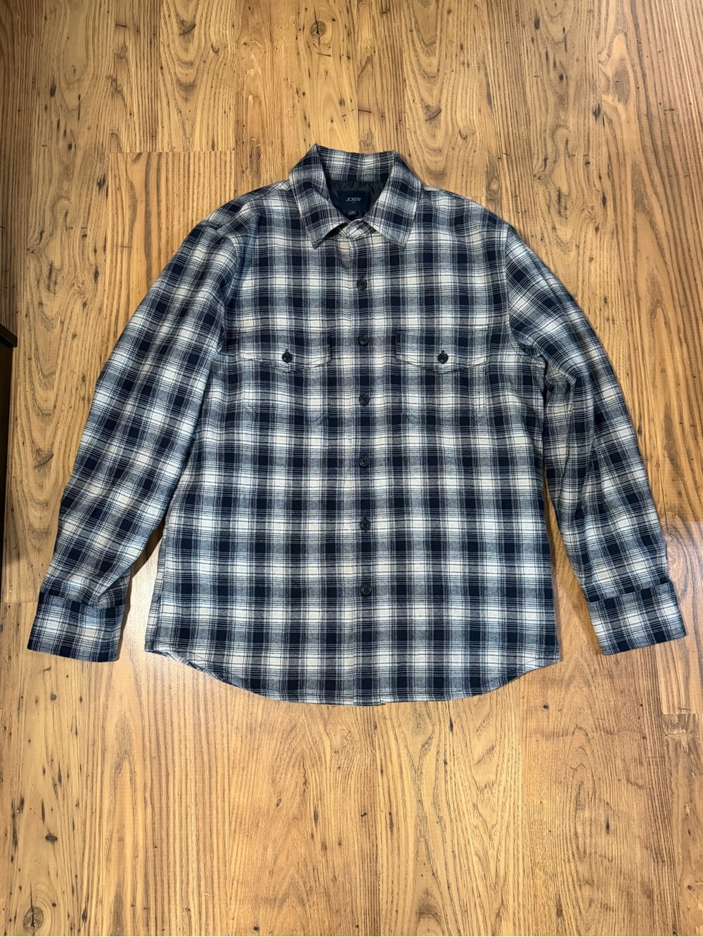 NWT J.Crew Quilted Plaid Flannel Shirt Jacket Shacket Black White M CP429⁠